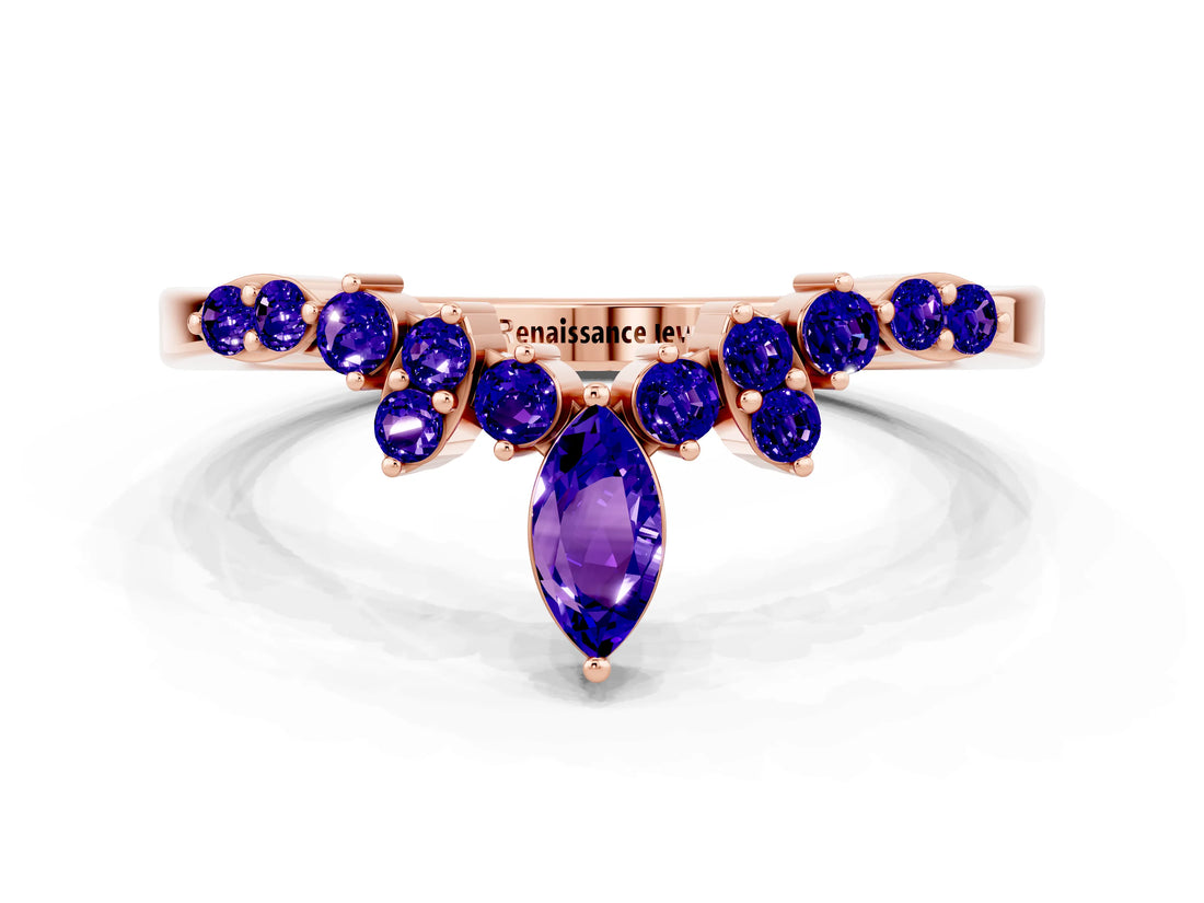 Rose gold Marquise and Round Tanzanite Chevron Band with Prong Setting_6