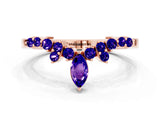 Rose gold Marquise and Round Tanzanite Chevron Band with Prong Setting_6