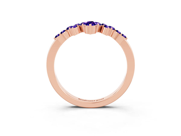 Rose Gold Marquise and Round Tanzanite Chevron Curved Wedding Band