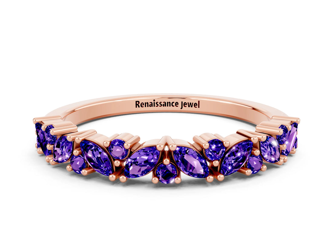 Rose gold Marquise and Round Tanzanite Vine Eternity Band with Prong Setting_6