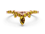 Rose gold Marquise and Round Yellow Sapphire Chevron Band with Prong Setting_18