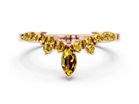 Rose gold Marquise and Round Yellow Sapphire Chevron Band with Prong Setting_18