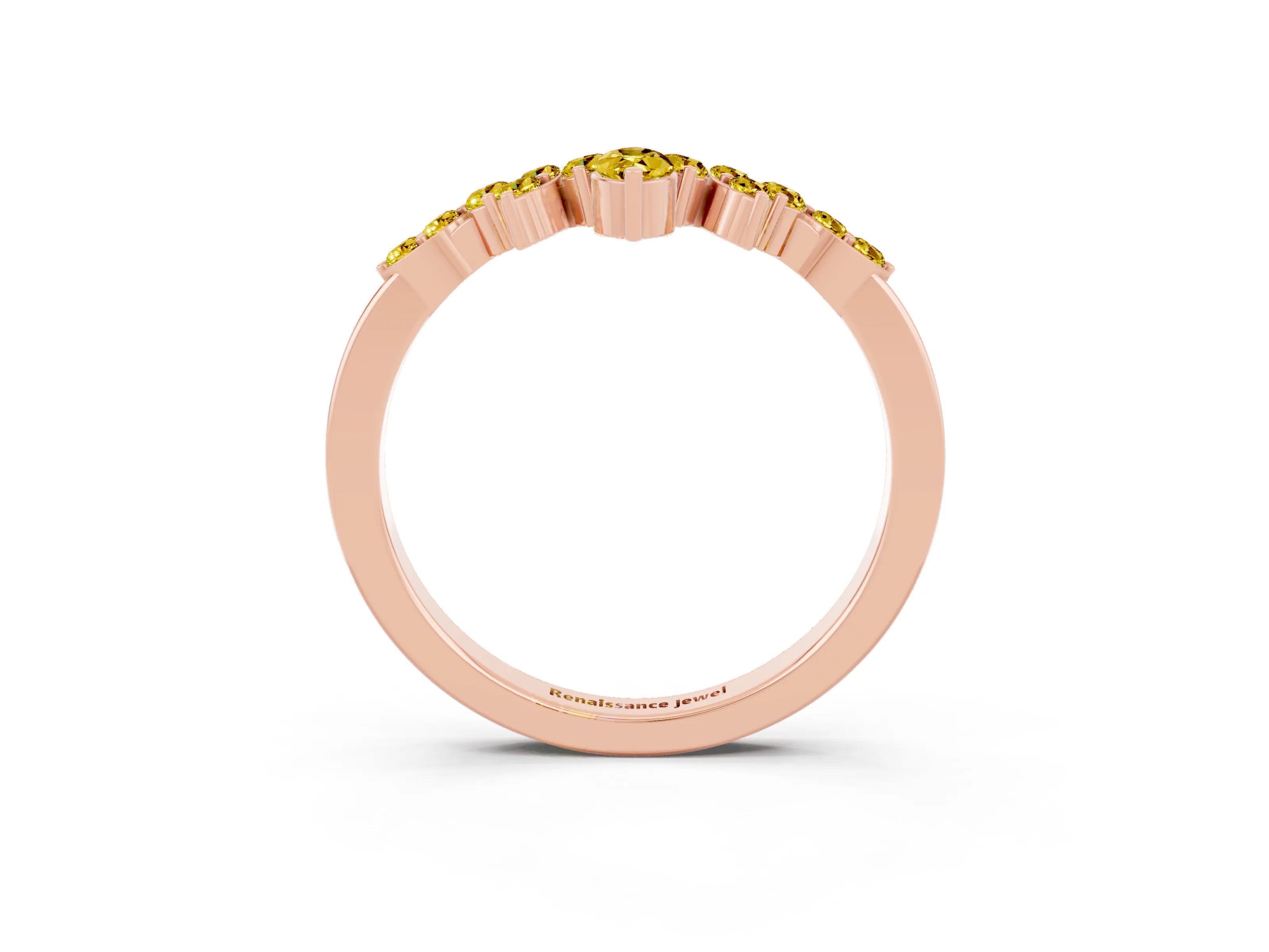 Rose gold Marquise and Round Yellow Sapphire Chevron Band with Prong Setting_21
