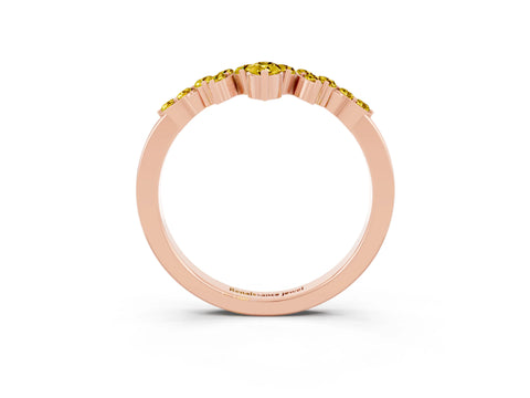 Rose gold Marquise and Round Yellow Sapphire Chevron Band with Prong Setting_21
