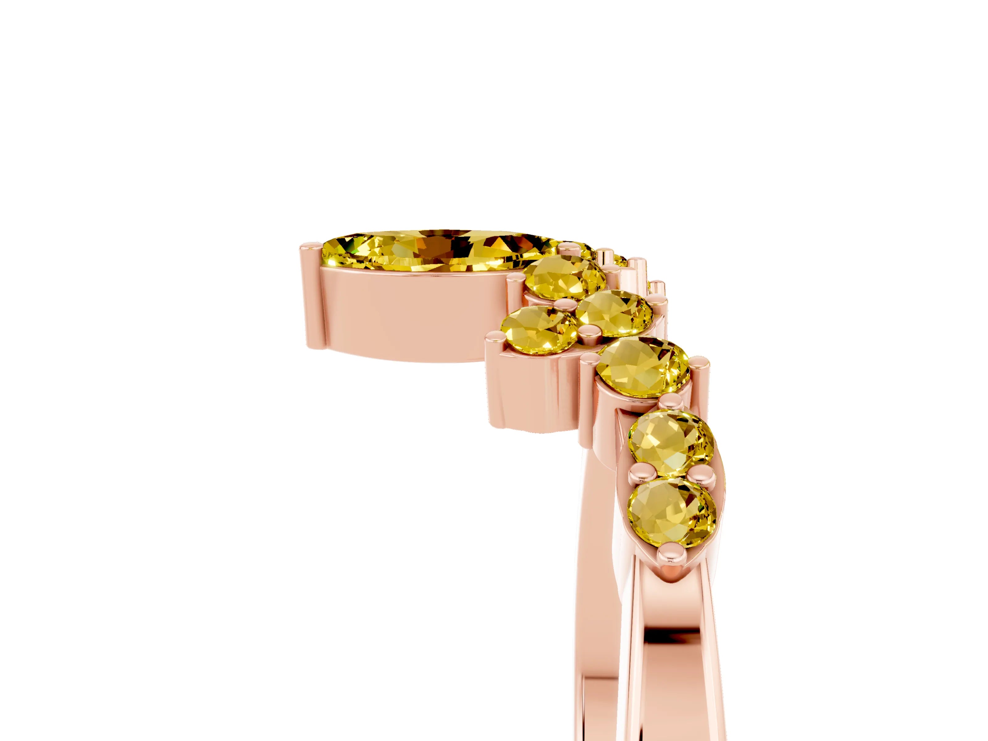 Rose gold Marquise and Round Yellow Sapphire Chevron Band with Prong Setting_23