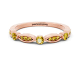 Rose gold Marquise and Round Yellow Sapphire Milgrain Band with Bezel Setting_6