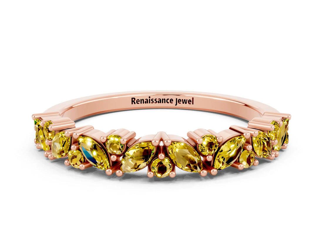 Rose gold Marquise and Round Yellow Sapphire Vine Eternity Band with Prong Setting_18
