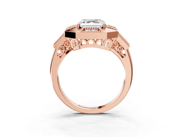 Rose Gold Asscher Cut Vintage Halo Engagement Ring Setting