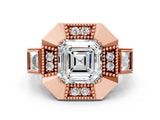 Rose gold Milgrain Asscher Cut Diamond Halo Split Shank Ring_8