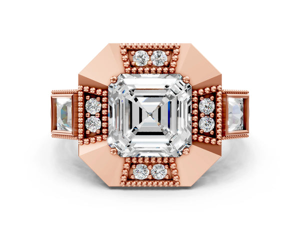Rose Gold Asscher Cut Vintage Halo Engagement Ring Setting
