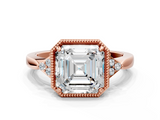 Rose gold Milgrain Asscher Cut Diamond Ring with Tapered Pave Band and Four Prong Setting_43