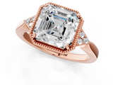 Rose gold Milgrain Asscher Cut Diamond Ring with Tapered Pave Band and Four Prong Setting_44