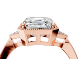 Rose gold Milgrain Asscher Cut Diamond Ring with Tapered Pave Band and Four Prong Setting_47