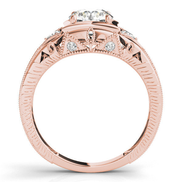 Rose gold Milgrain Bezel Round-Cut Filigree Engagement Ring 2