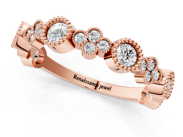 Rose gold Milgrain Bezel Set Round Diamond Cluster Eternity Band