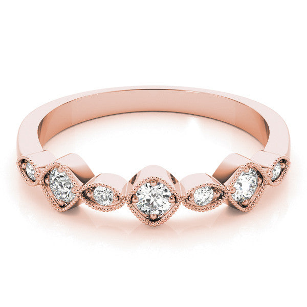 Rose gold Milgrain Bezel Set Round and Marquise Diamond Half Eternity Band 1