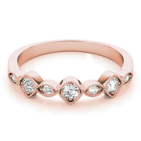 Rose gold Milgrain Bezel Set Round and Marquise Diamond Half Eternity Band 1