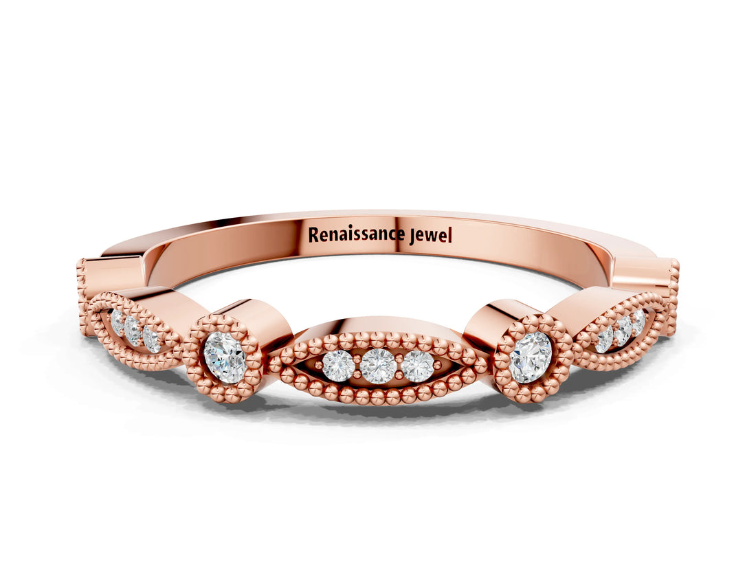 Rose gold Milgrain Bezel and Marquise Diamond Band_12