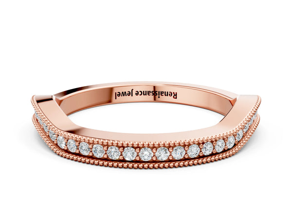 Rose gold Milgrain Channel-Set Round Diamond Contour Band