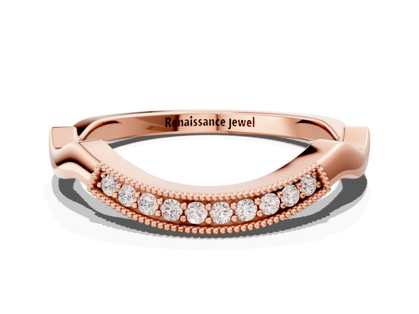 Rose gold Milgrain Curved Diamond Pavé Band with Round Stones