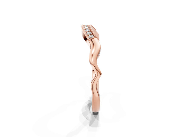 Rose gold Milgrain Curved Diamond Pavé Band with Round Stones