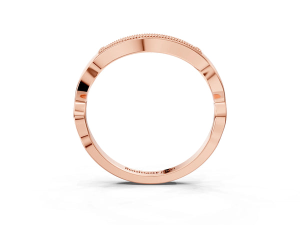 Rose gold Milgrain Curved Diamond Pavé Band with Round Stones