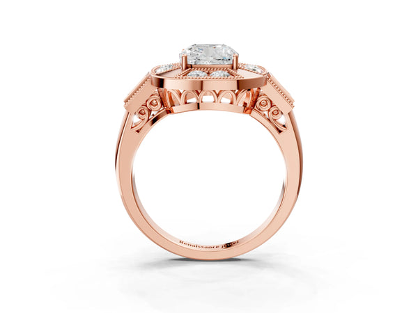 Rose Gold Cushion Cut Vintage Halo Engagement Ring Setting