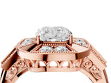 Rose gold Milgrain Cushion Cut Diamond Halo Split Shank Ring_12