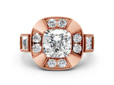 Rose gold Milgrain Cushion Cut Diamond Halo Split Shank Ring_8