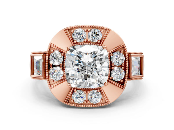 Rose Gold Cushion Cut Vintage Halo Engagement Ring Setting