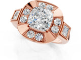 Rose gold Milgrain Cushion Cut Diamond Halo Split Shank Ring_9
