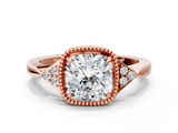 Rose gold Milgrain Cushion Cut Diamond Ring with Tapered Pave Band and Four Prong Setting_3