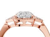 Rose gold Milgrain Cushion Cut Diamond Ring with Tapered Pave Band and Four Prong Setting_7
