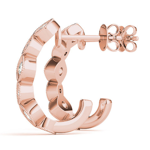 Rose gold Milgrain Cushion and Marquise Diamond Hoop Earrings 1
