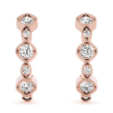 Rose gold Milgrain Cushion and Marquise Diamond Hoop Earrings 2