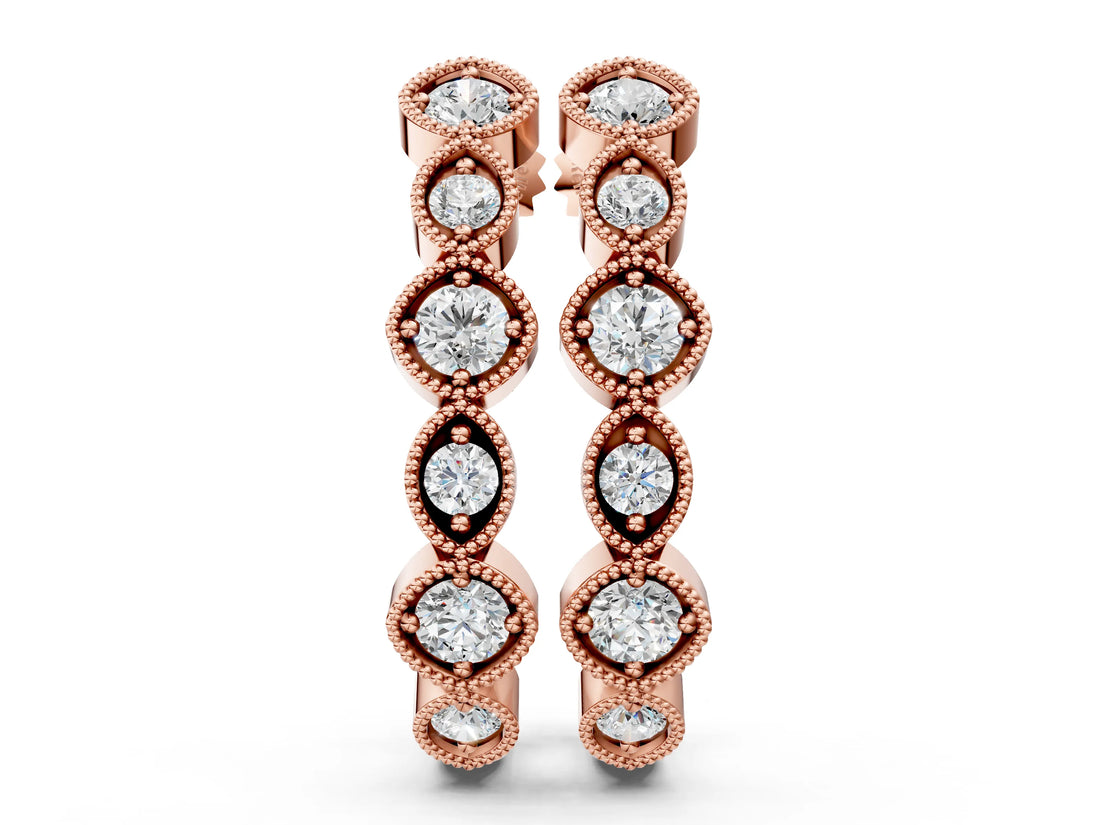 Rose gold Milgrain Cushion and Marquise Diamond Hoop Earrings_9