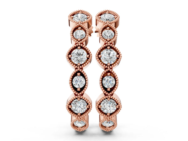Rose gold Milgrain Cushion and Marquise Diamond Hoop Earrings