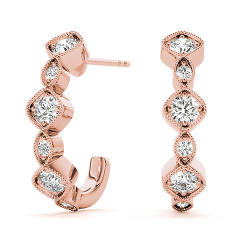 Rose gold Milgrain Cushion and Marquise Diamond Hoop Earrings