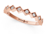 Rose gold Milgrain Diamond Geometric Stackable Band with Round Cut Stones and Bezel Setting_5