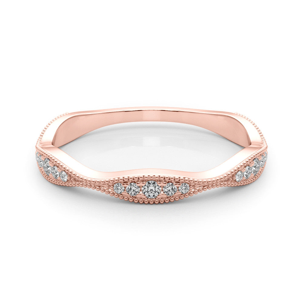 Rose gold Milgrain Diamond Marquise Curved Band with Pavé Setting 1