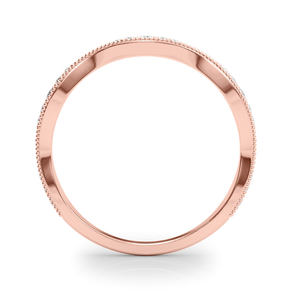 Rose gold Milgrain Diamond Marquise Curved Band with Pavé Setting 2