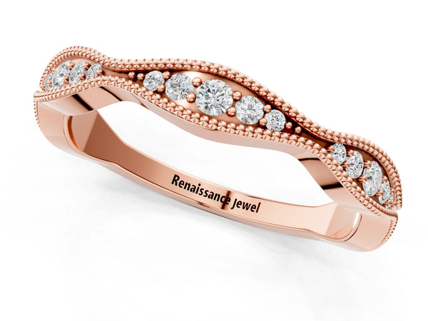 Rose gold Milgrain Diamond Marquise Curved Band with Pavé Setting