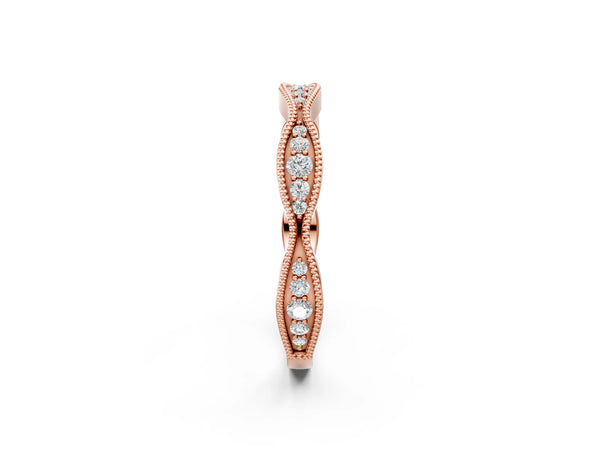 Rose gold Milgrain Diamond Marquise Curved Band with Pavé Setting