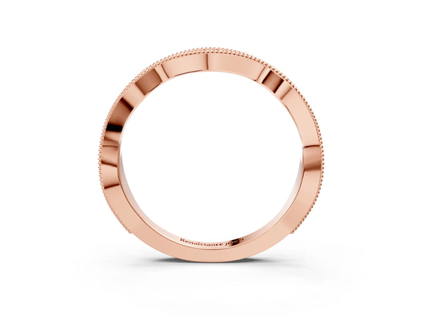 Rose gold Milgrain Diamond Marquise Curved Band with Pavé Setting