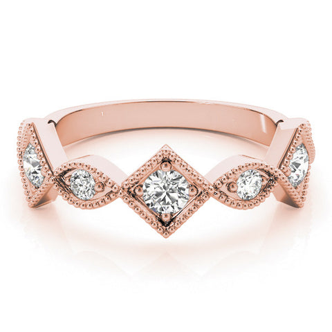 Rose gold Milgrain Diamond Marquise and Square Band with Bezel Setting 1