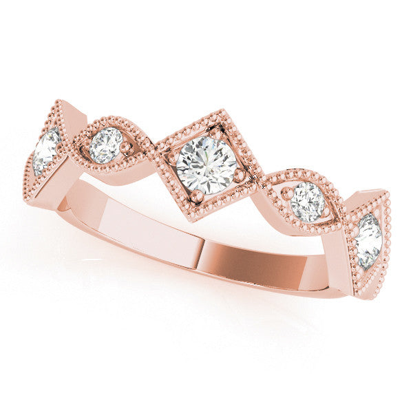 Rose gold Milgrain Diamond Marquise and Square Band with Bezel Setting