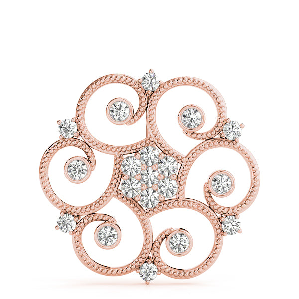 Rose gold Milgrain Diamond Round Swirl Pendant with Prong Setting 1
