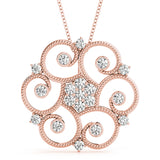 Rose gold Milgrain Diamond Round Swirl Pendant with Prong Setting
