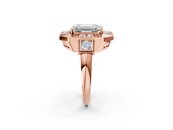 Rose Gold Emerald Cut Vintage Halo Engagement Ring Setting