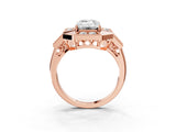 Rose gold Milgrain Emerald Cut Diamond Halo Split Shank Ring_11